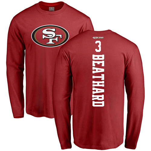 Men San Francisco 49ers Red C. J. Beathard Backer #3 Long Sleeve NFL T Shirt